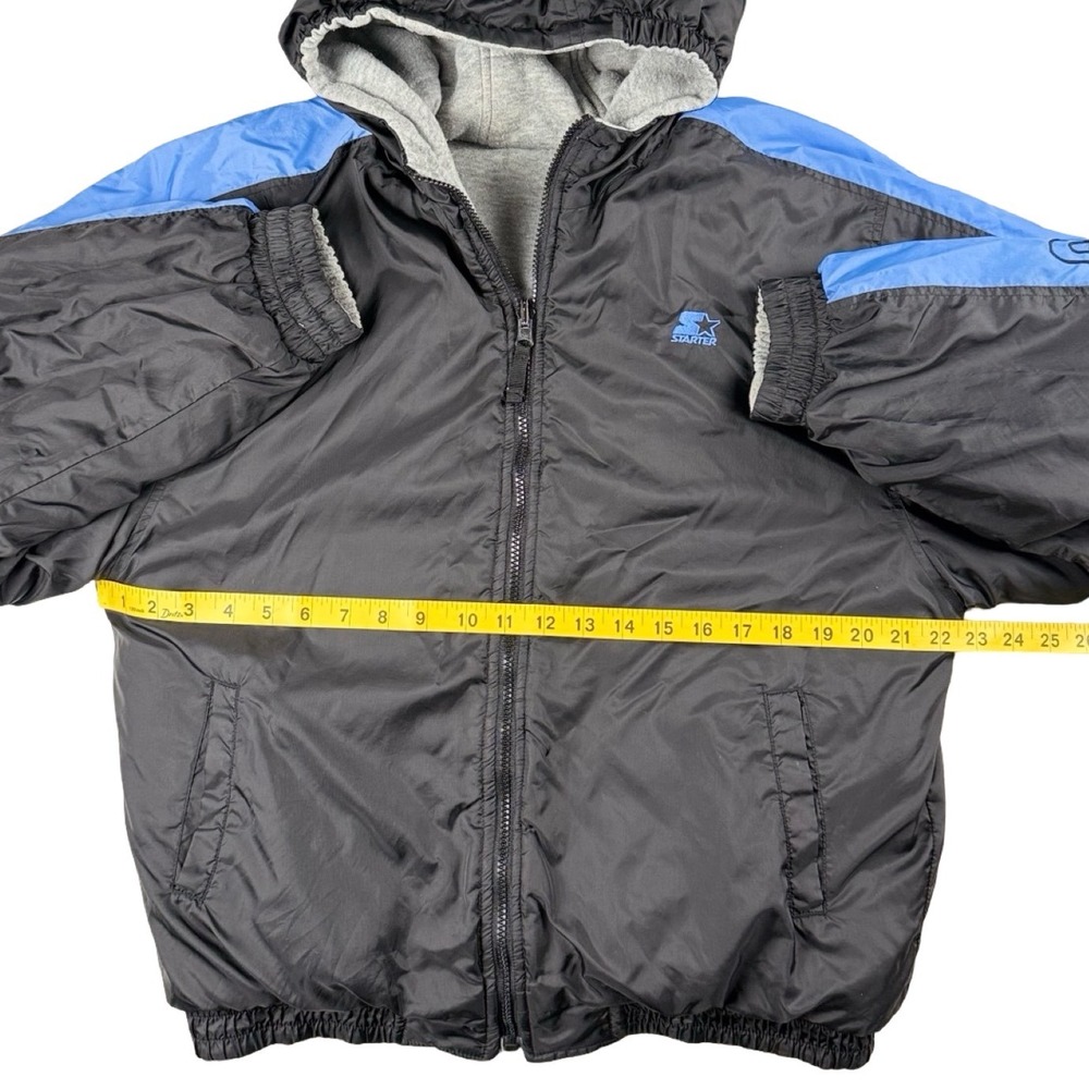 Starter Reversible Puffer‎ Jacket Hooded Black Gray Blue Vintage - Picture 9 of 9